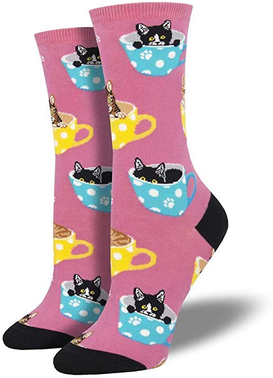 Calcetines rosa con gatitos en tacita para mujer - Socksmith