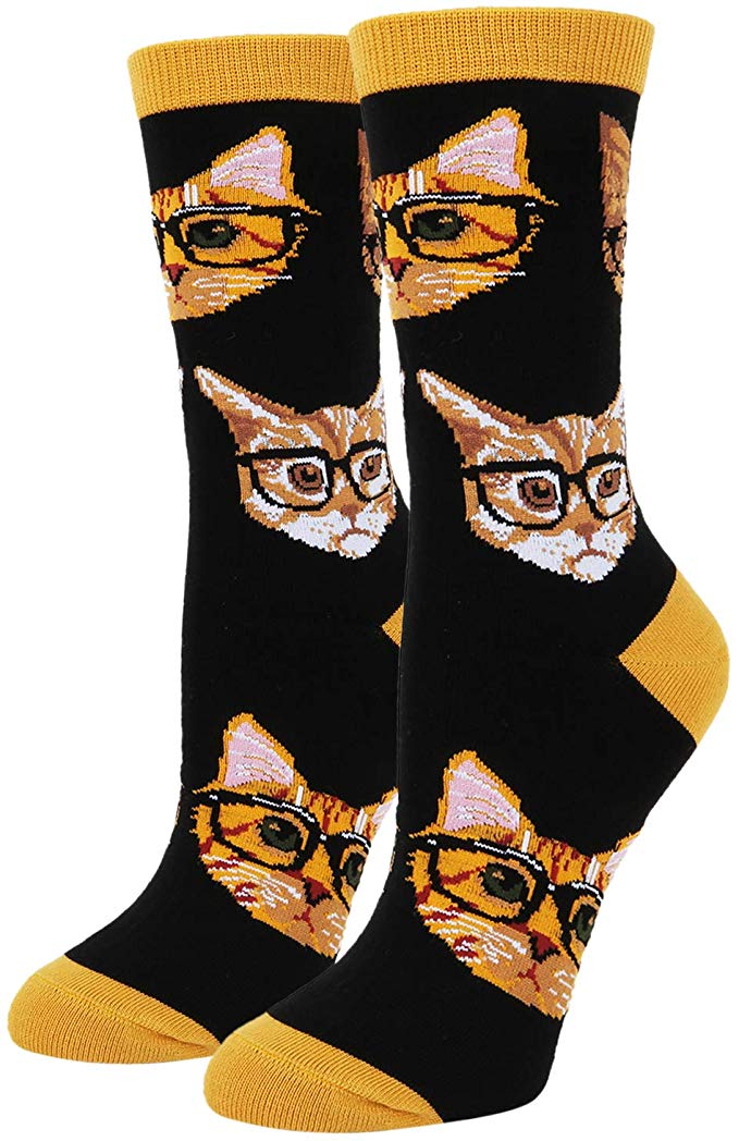 Calcetines negro y naranja gatitos intelectuales - HappyPop